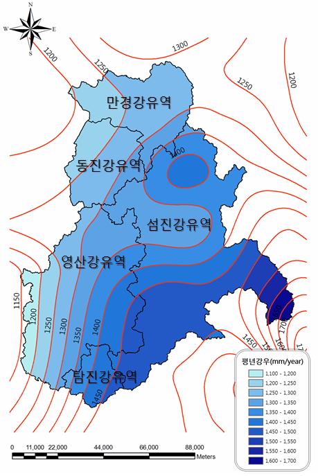 대상유역 평년 년평균 등우선도