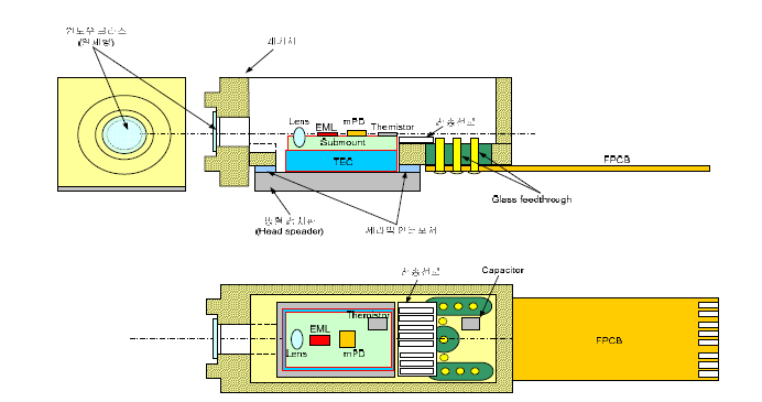 Glass feedthrough를 적용한 온도제어형 광송신모듈 패키지 개념도