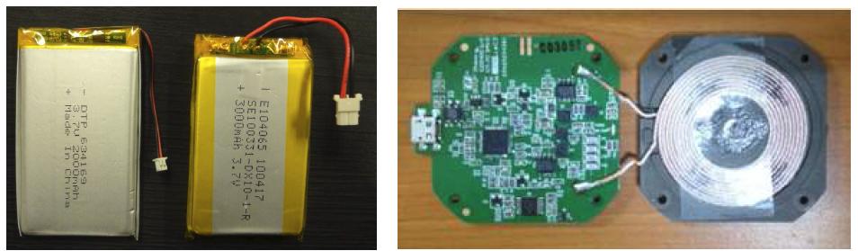 선정된 리튬 폴리머 전지와 Qi 무선 전력전송 모듈