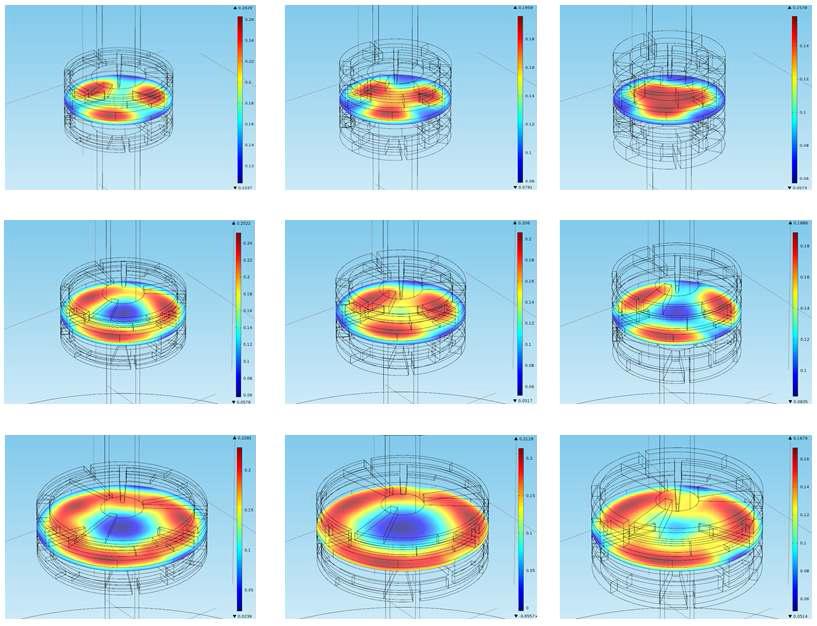 Magnetic flux density distributions according to design parameters variation