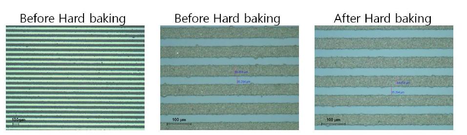 Hard baking 전/후 광학 현미경 이미지