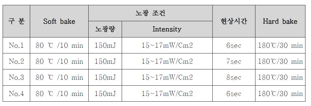 노광 및 현상 조건