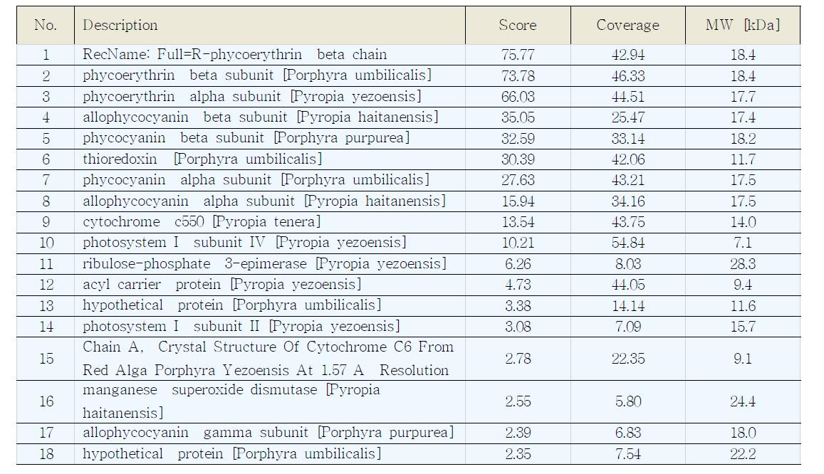 Results of peptide analysis by glycoproetin staining band of LC/MS/MS