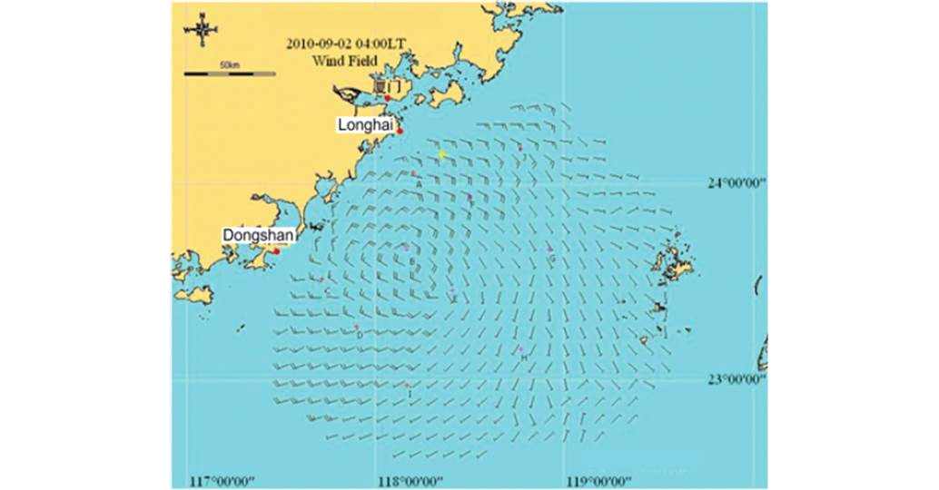 중국의 HF Ocean Radar를 이용하여 관측한 태풍의 풍속분포 예