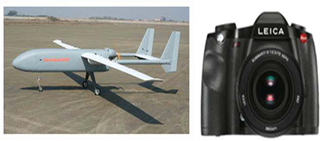 대만 Aeroland UAV Inc.의 AL-150(좌)과 라이카 디지털 카메라 S (우)
