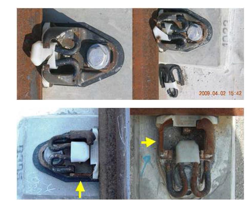 철도교량 단부에서의 레일체결장치 손상 사례