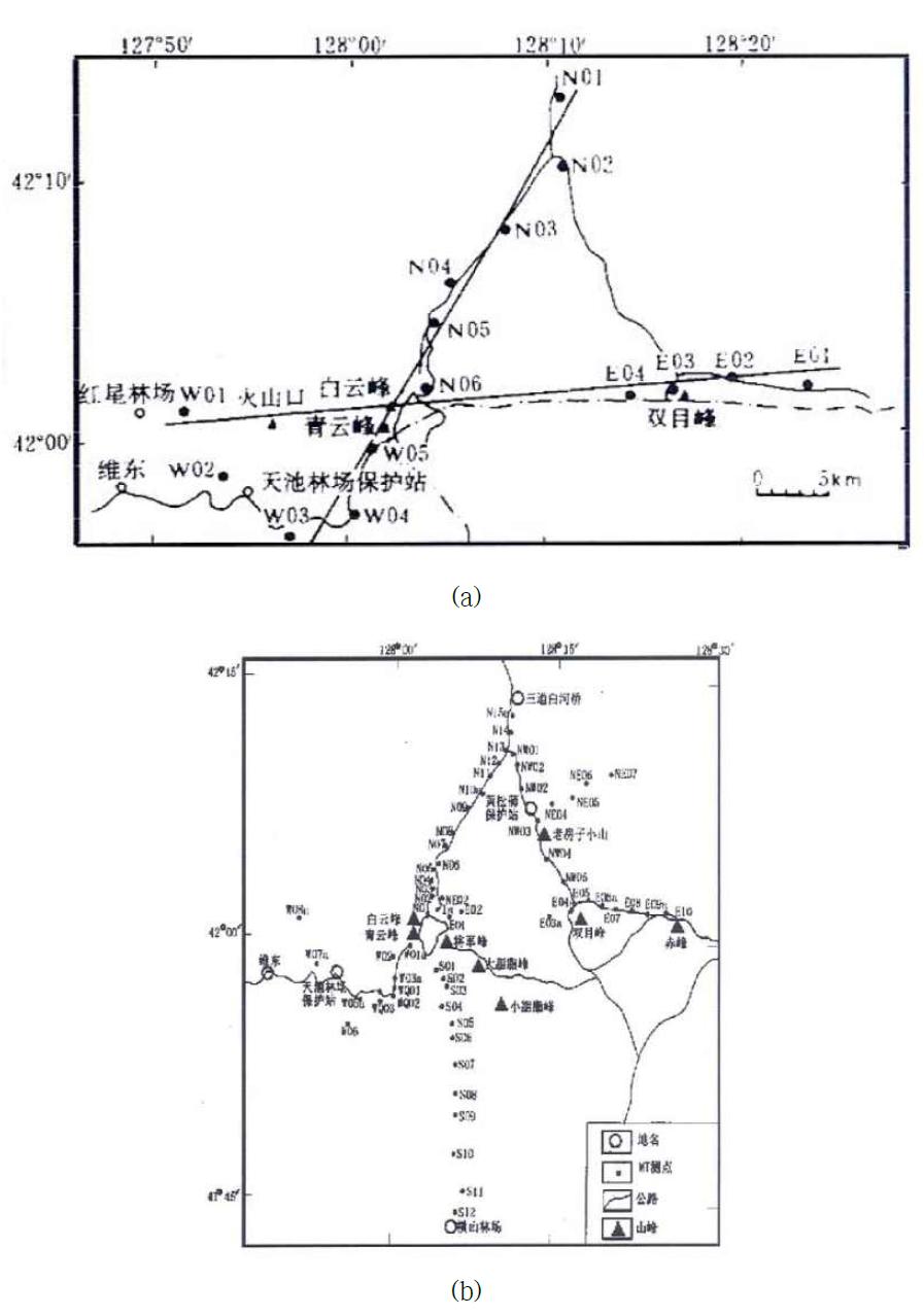 중국 국가지진국이 (a) 1995년과 (b) 1997년에 수행한 MT 조사의 Sitemap