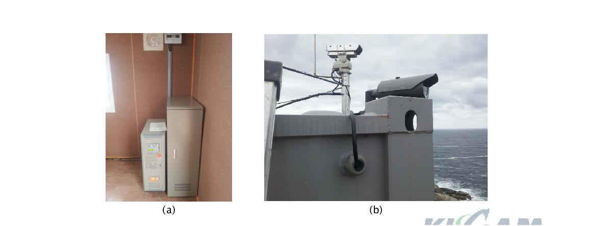 육상중계소 UPS(a), 해저관측기지 감시용 네트워크 카메라 (b)