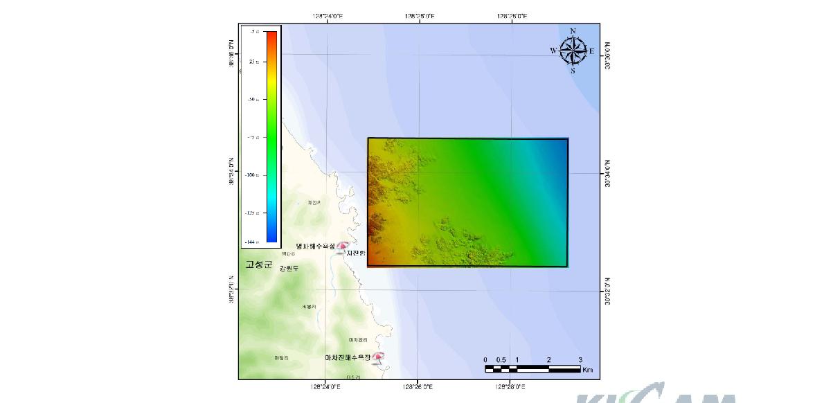 조사해역의 3차원 해저지형도