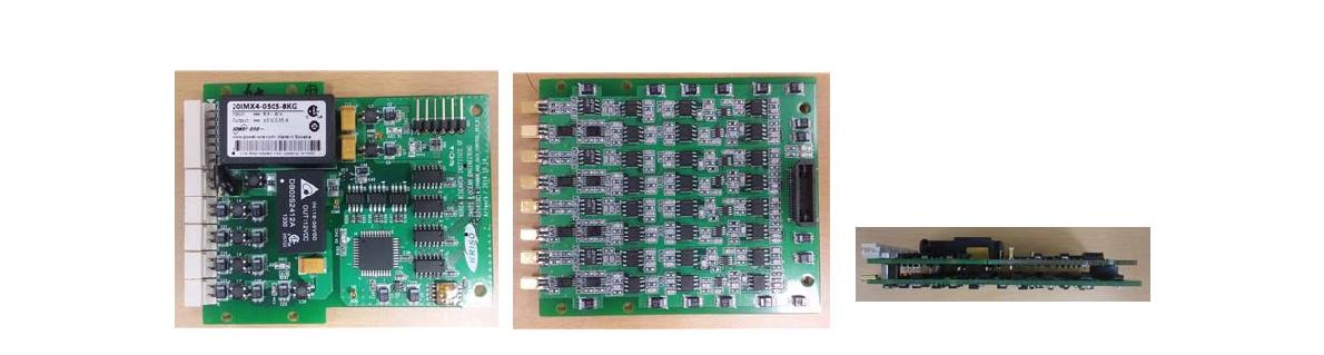 Manufactured board: power and gain control board(left), Filter and amplifier board(middle) and Board stacking picture(right)