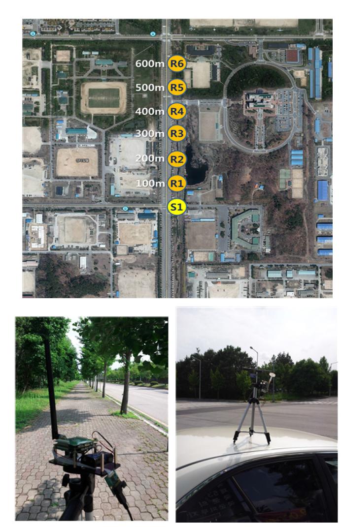 LOS 환경 전파 특성 측정을 위한 시험장소 및 장치구성 (대전 자운대)