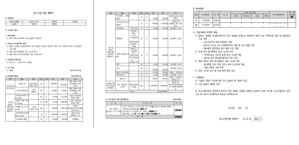 협력기업 애로기술 지원 계획서(김용철)