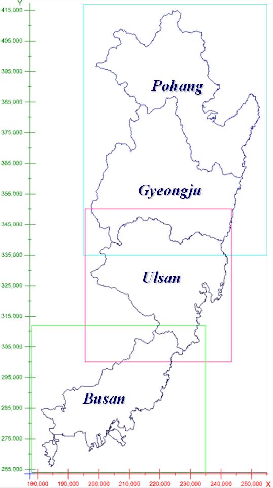 부산-울산-경주-포항 광역 구성 확장영역 및 행정구역 배치