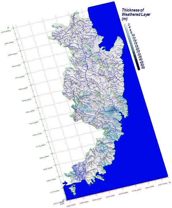 부산-울산-경주-포항 광역의 풍화층 두께 분포