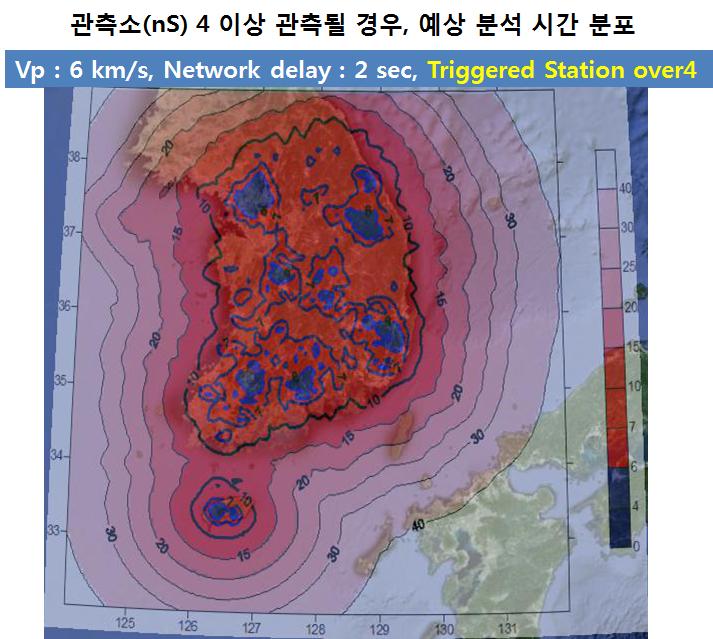 트리거관측소 4개 이상시 예상소요 시간분포