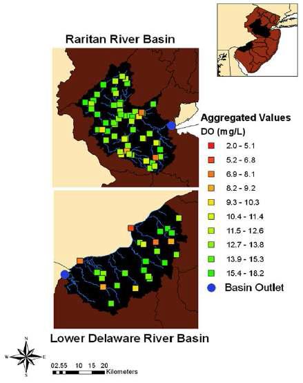 미국 뉴저지주 강의 용존산소량 집계도 [MCS9].