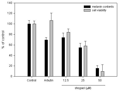 Effect of shogaol on melanogenesis and cell viability in cultured B16F10 melanoma cells