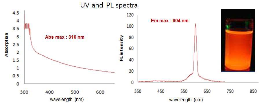 The absorption spectrum of Mn doped ZnS quantum dots showed maximum absorption at wavelength of 310 nm. The FL spectrum of Mn doped ZnS quantum dots showed maximum emission wavelength at 604 nm.