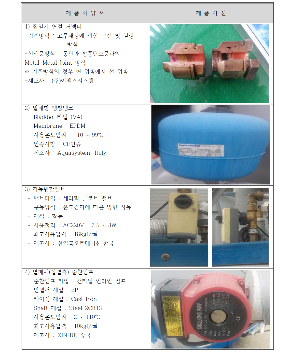 평판형 실험장비 적용 부품리스트