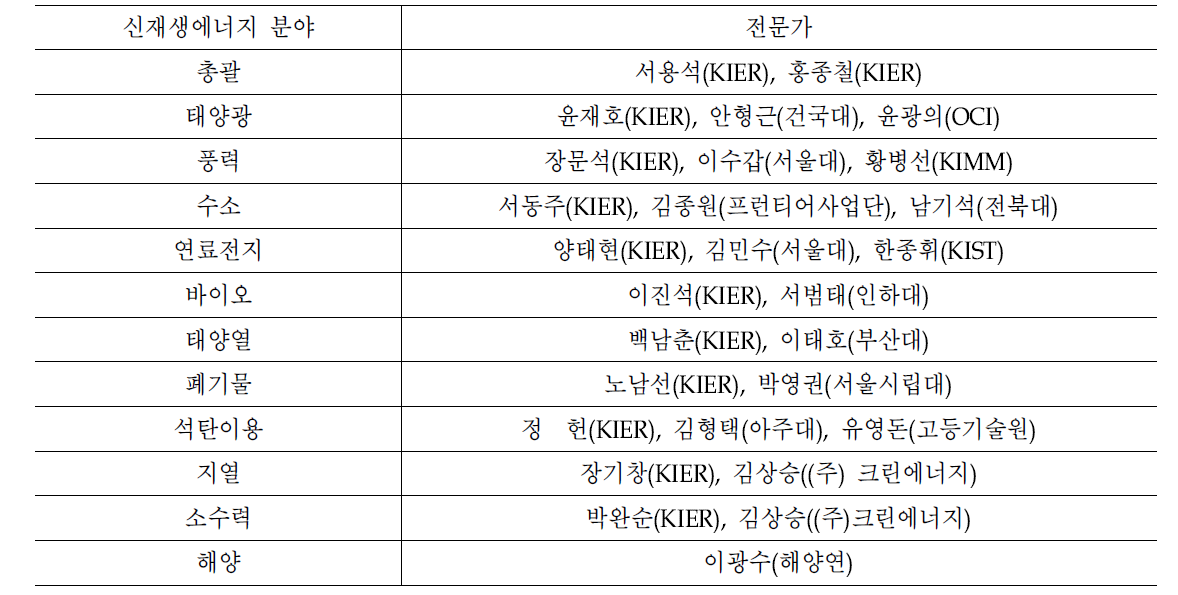 신재생에너지 원별 기술전문가(기본계획 참여)