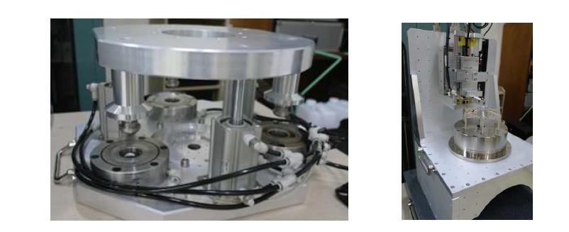 Photographs of the magnet assembly system (left) and watt balance prototype (right)