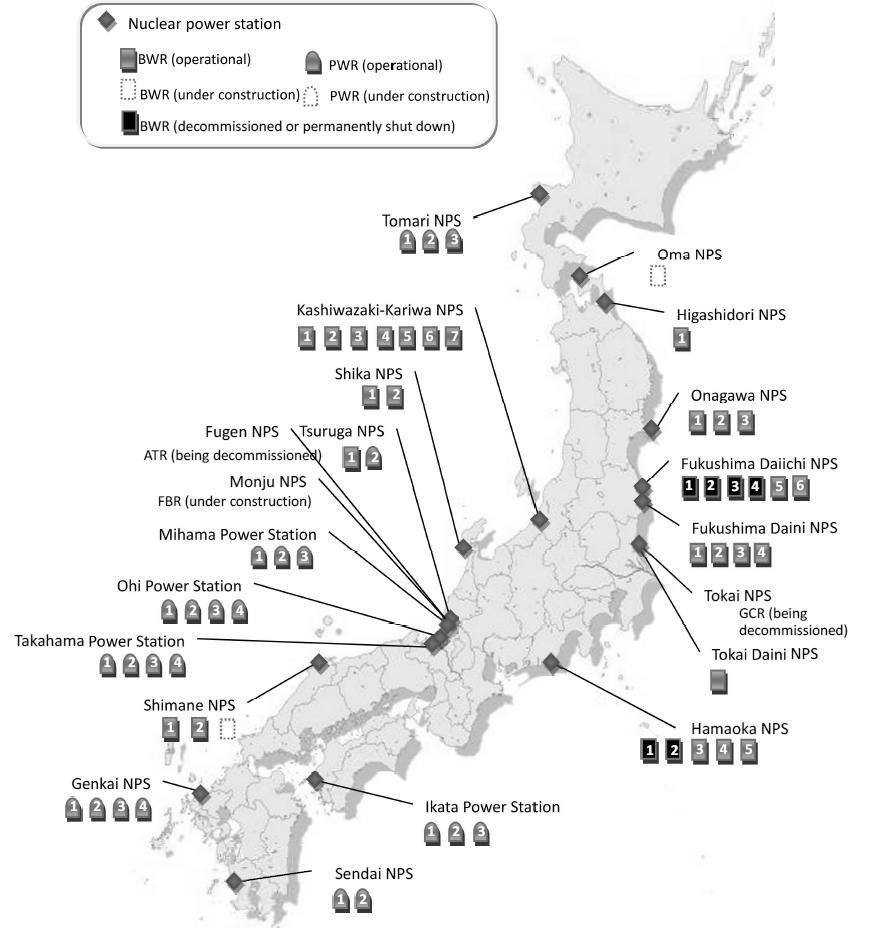 일본 원자로 시설의 위치와 현황