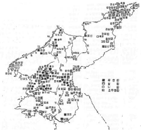 북한의 석탄 분포도