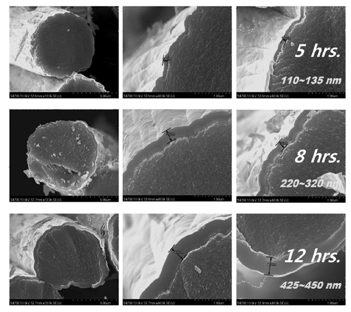 PyC가 코팅된 섬유의 SEM 분석 사진