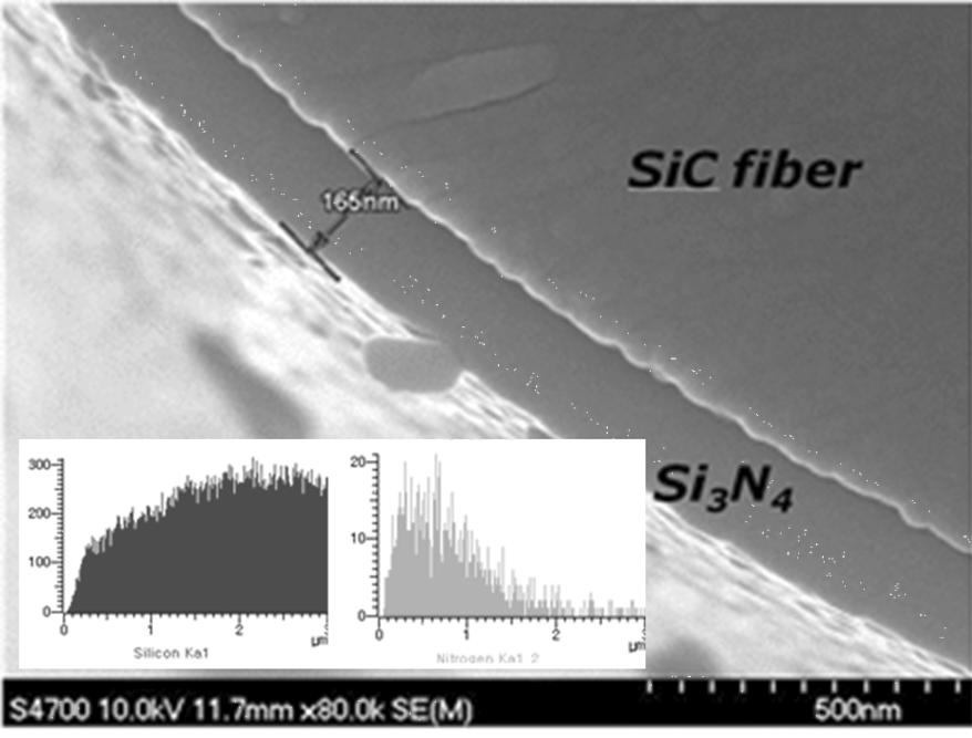 Si3N4 coating layer의 SEM과 EDX 결과