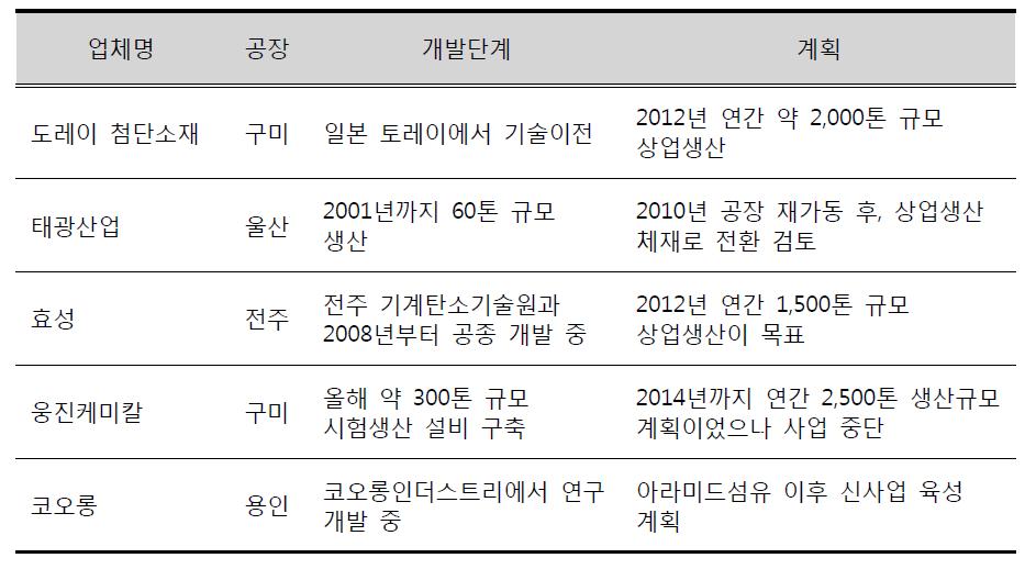 탄소섬유 생산 국내업체 경쟁 현황