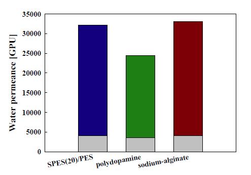 3가지 복합막의 H2O 투과도 비교