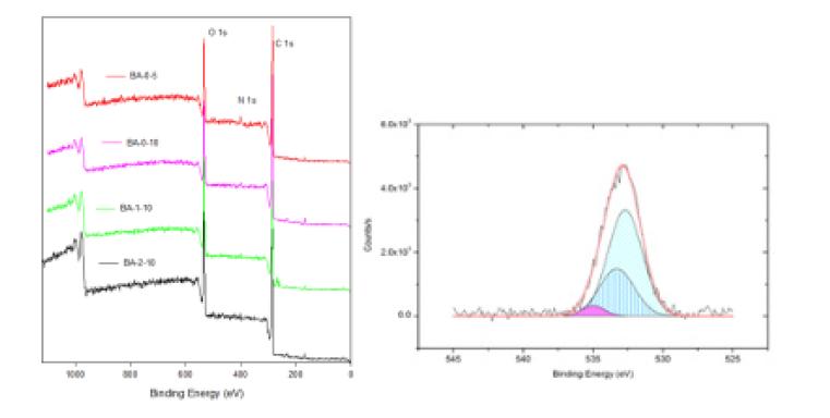 3,5-DABA로 제조한 복합 분리막의 XPS 결과 및 O1s의 high resolution curve
