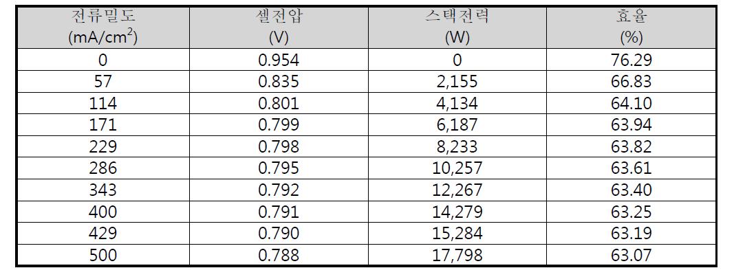 10kW 연료전지 스택 성능 평가 결과