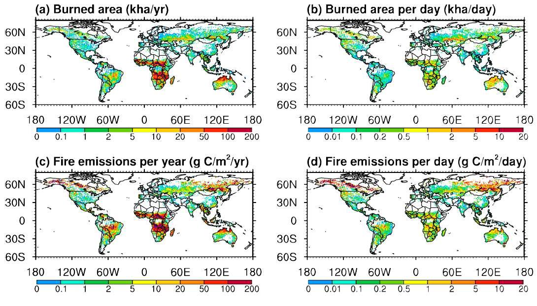 GFED burned area와 fire 배출량 분포