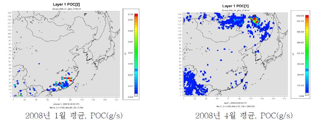 화학수송 모델링을 위한 생물성연소 POC 배출량 자료 공간 분포