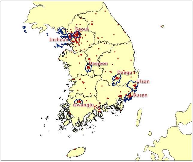 국내 도시대기 측정망 위치