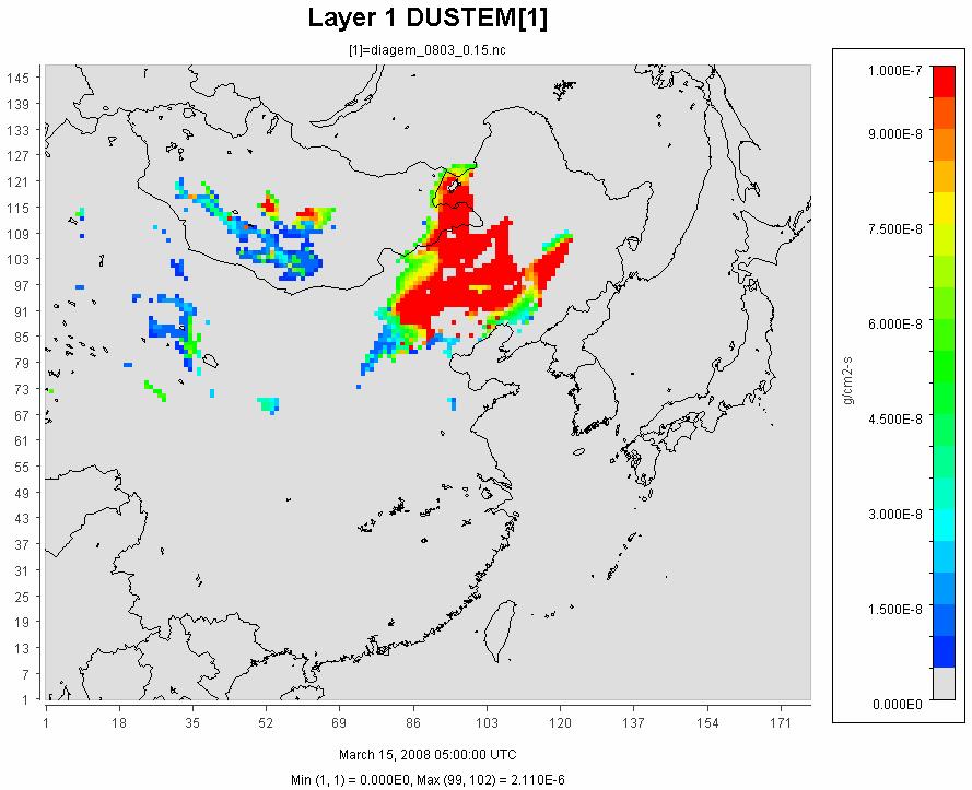 2008년 3월 15일 14시 dust 배출량(g/cm2,s)