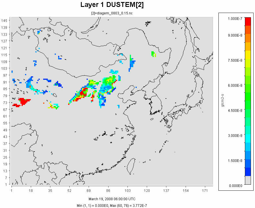 2008년 3월 19일 15시 dust 배출량(g/cm2,s)