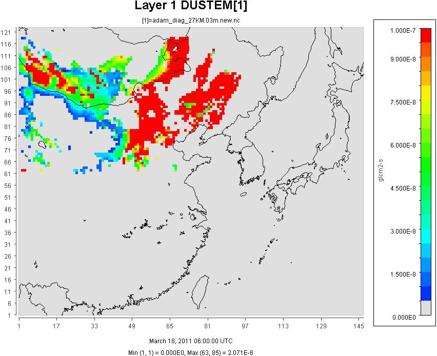 2011년 3월 18일 15시 dust 배출량(g/cm2,s)