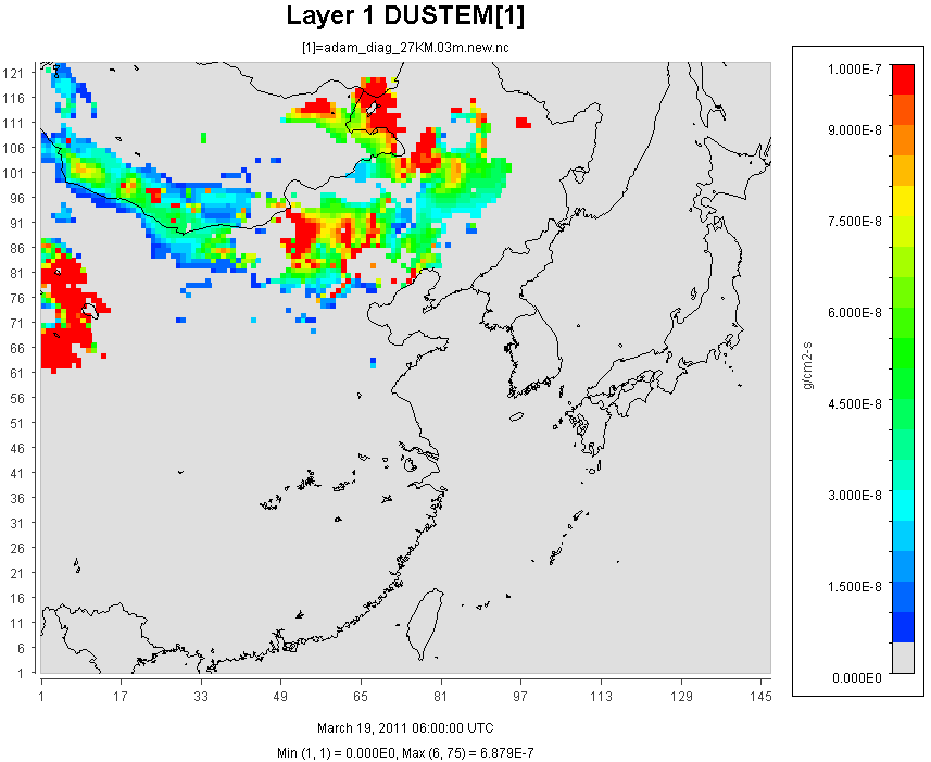 2011년 3월 19일 15시 dust 배출량(g/cm2,s)