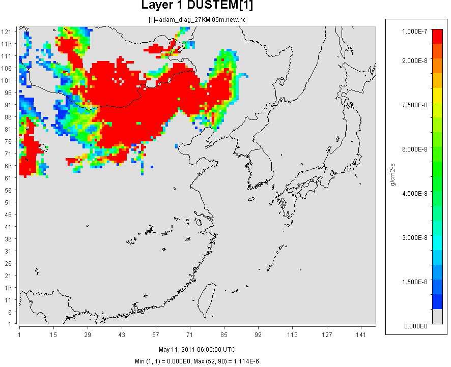 2011년 5월 11일 15시 dust 배출량(g/cm2,s)