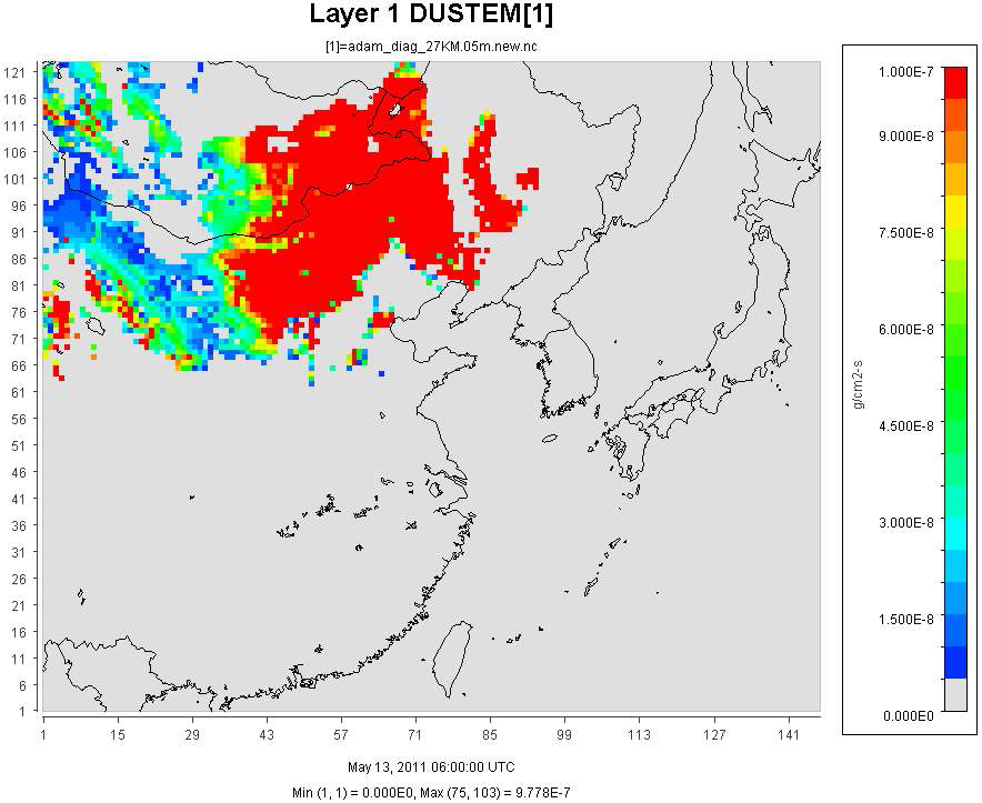 2011년 5월 13일 15시 dust 배출량(g/cm2,s)