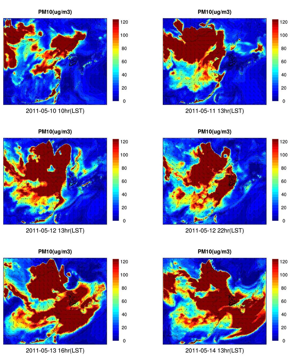 2011년 5월 16일 ∼ 20일 PM10 농도 분포(㎍/m3)