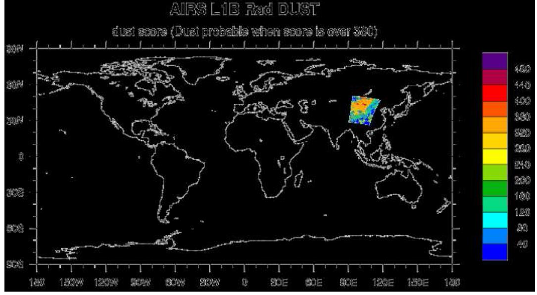 AIRS dust score (192 region, 2010년 5월 13일)