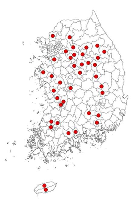 화목난로와 화목보일러의 설문조사 지역