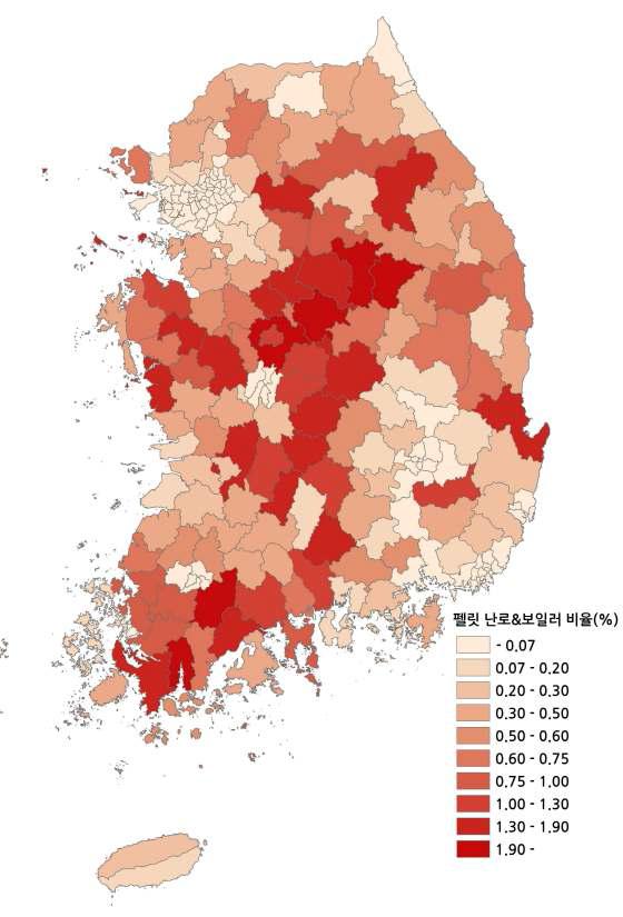 펠릿난로와 펠릿보일러 사용 분포