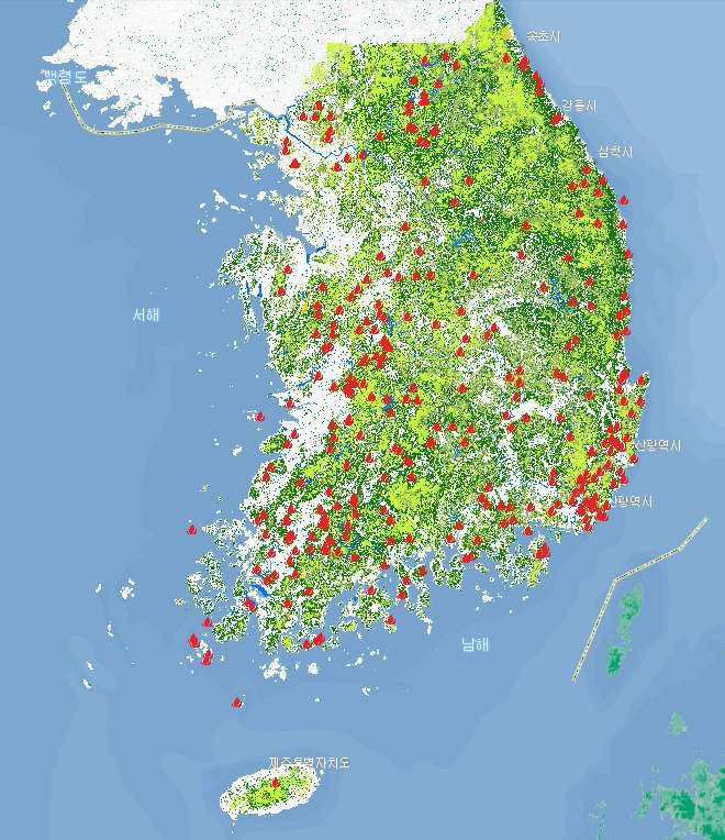 산불피해지역 위치(2013년)