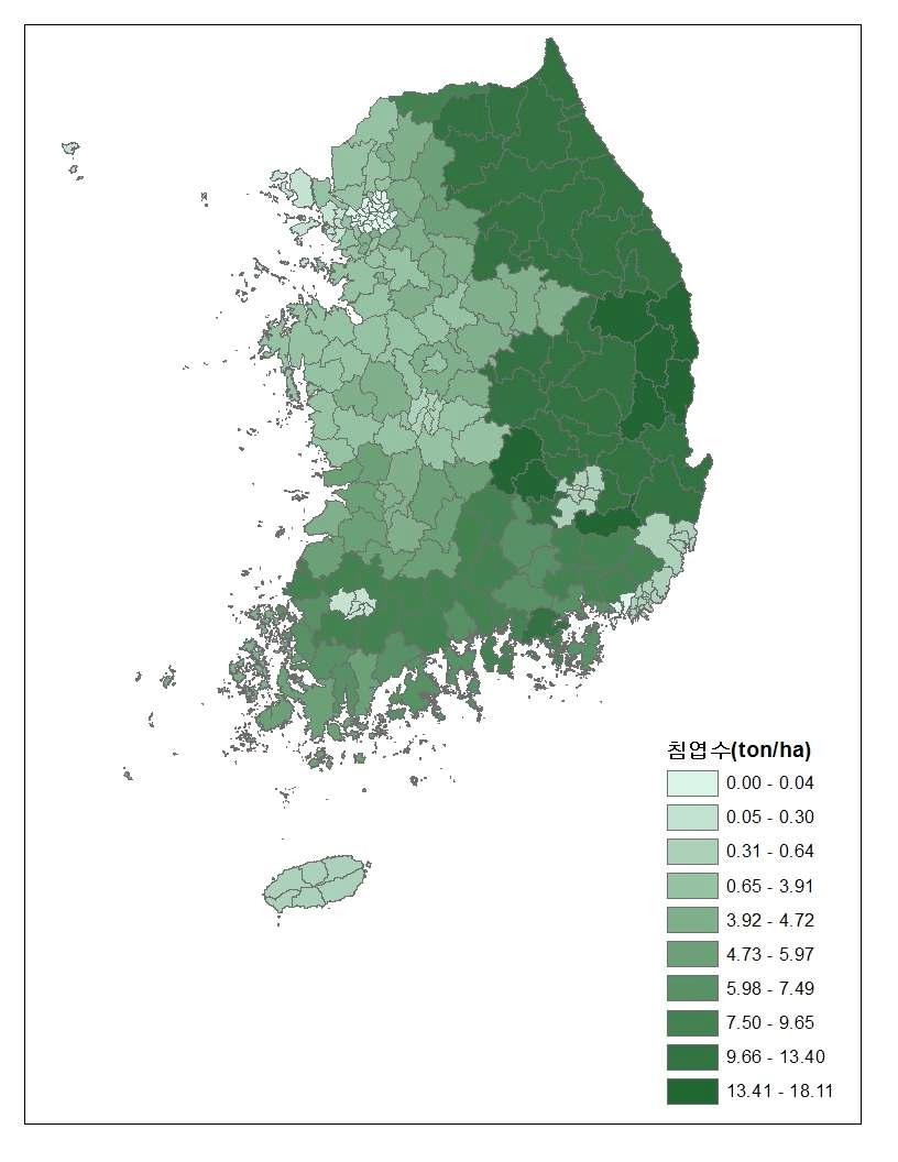 단위 면적당 침엽수 임목량