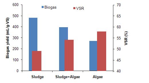 통합 소화시 바이오가스 수율과 VSR
