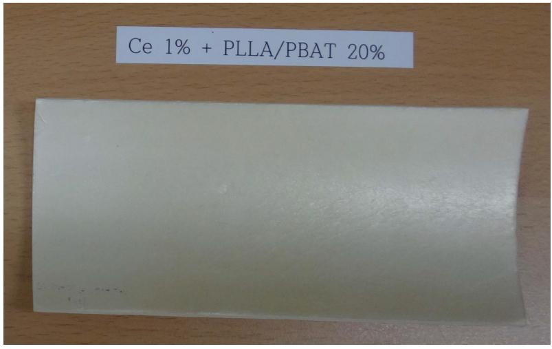 PS + Ce 1 wt% + PLLA/PBAT 20 wt% UV 조사 시험 후 (14일)
